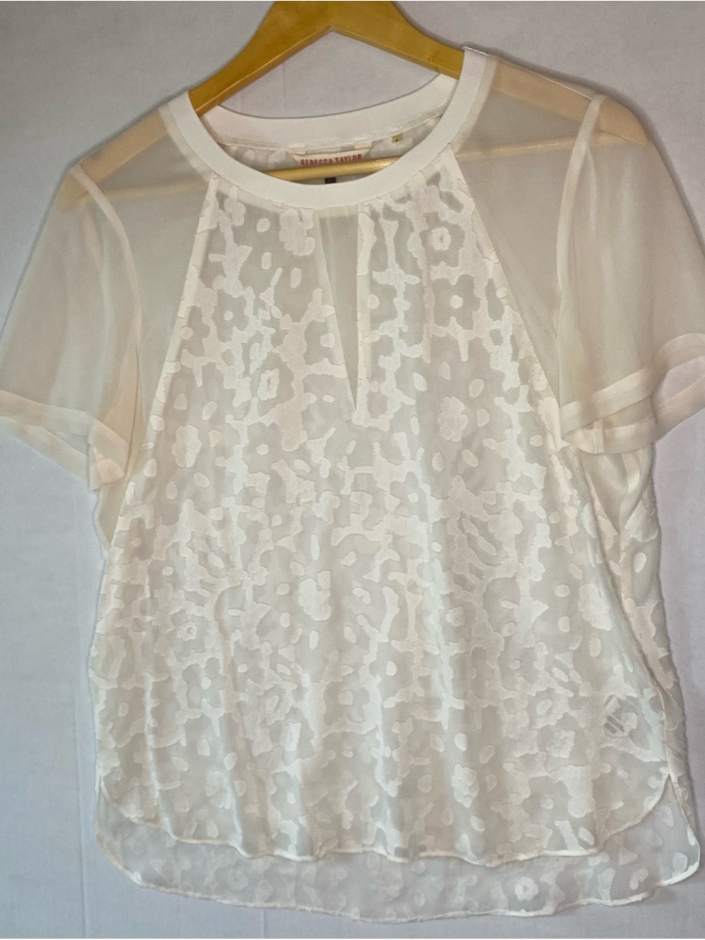 Rebecca Taylor Silk Sheer Floral Burnout Blouse Ivory Size 6